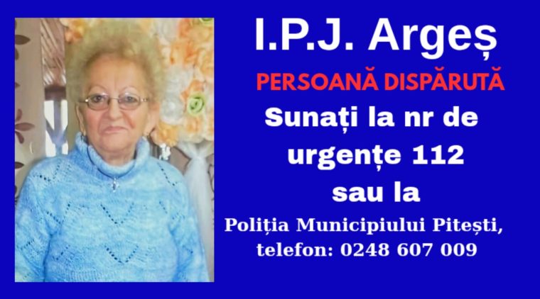 A disparut o femeie de 81 de ani din Pitesti