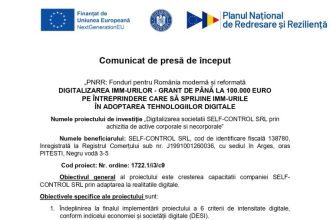 Comunicat de presa Digitalizarea SELF CONTROL SRL prin achizitii