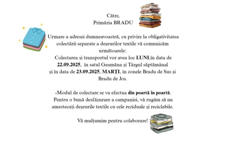 Campanie de colectare a deseurilor textile Bradu