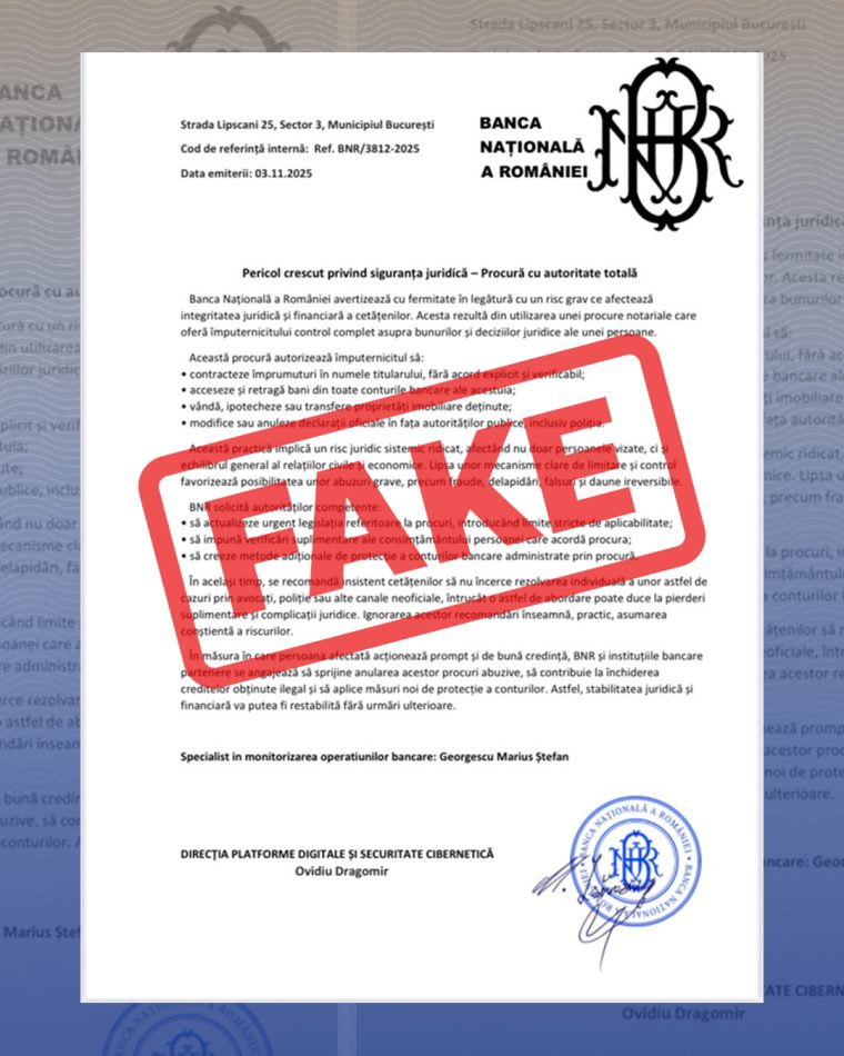 Un document fals al BNR circula pe internet