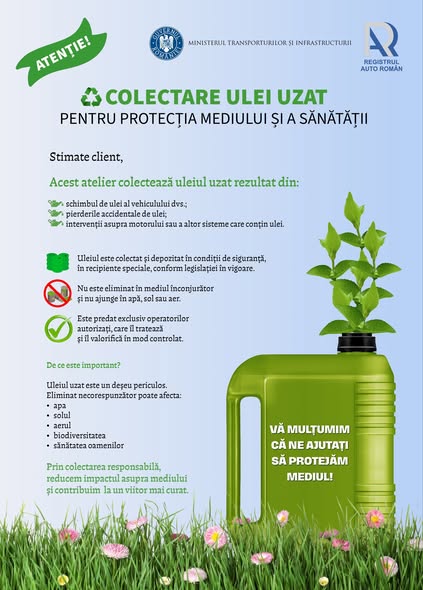 Registrul Auto Roman campanie pentru colectarea uleiurilor uzate
