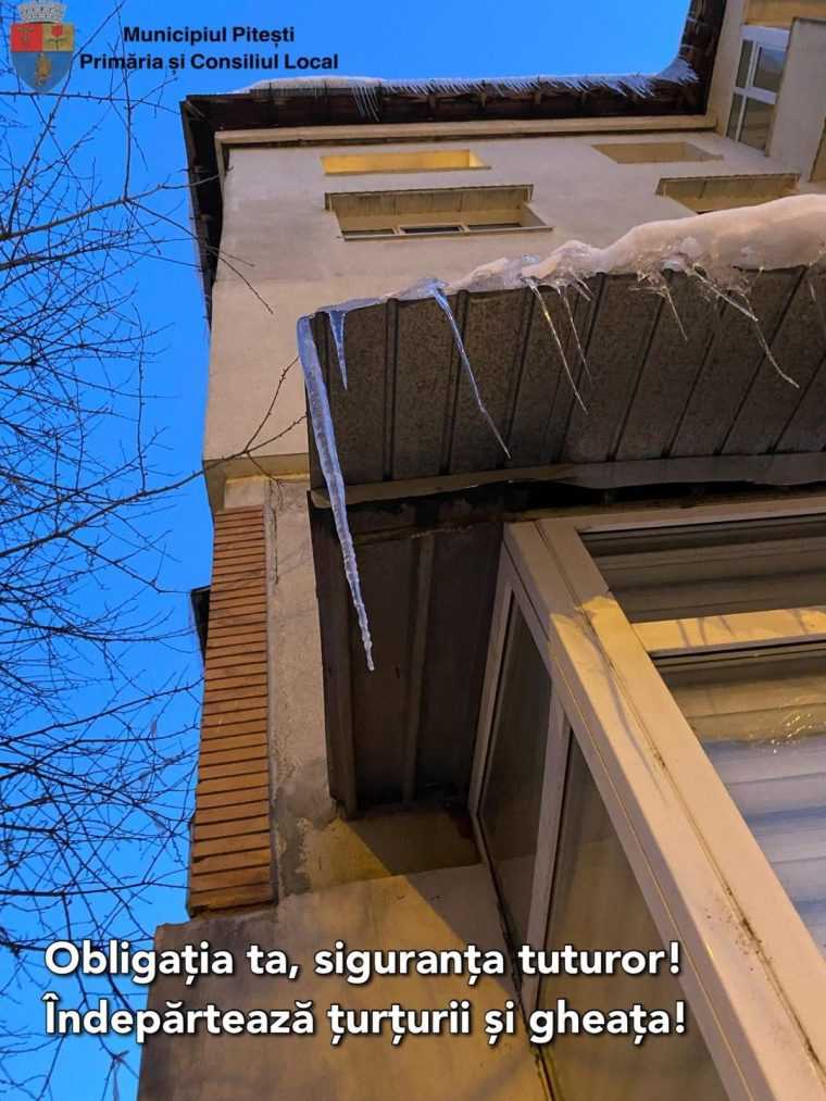 Amenzi la Pitesti pentru cei care nu indepartaza gheaa si turturii