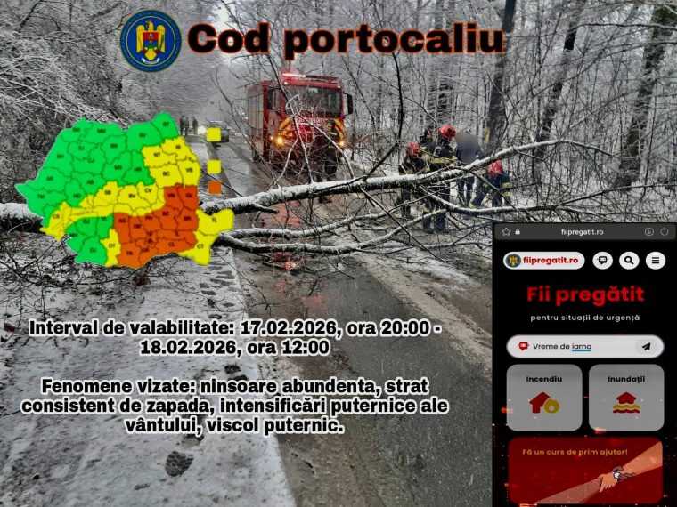 Cod portocaliu de ninsoare si viscol in Arges