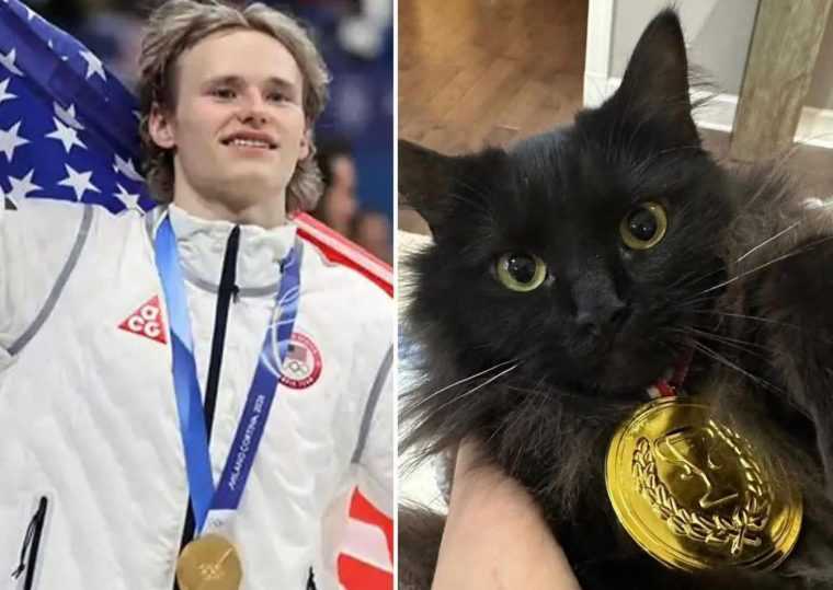 Superstarul american al patinajului artistic si a dedicat prima medalie pisicii sale