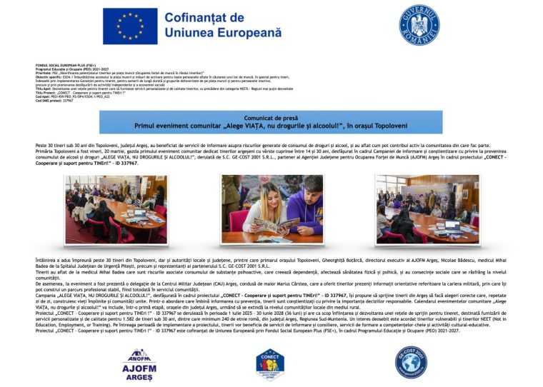 Primul eveniment comunitar Alege VIAA nu drogurile i alcoolul in oraul Topoloveni