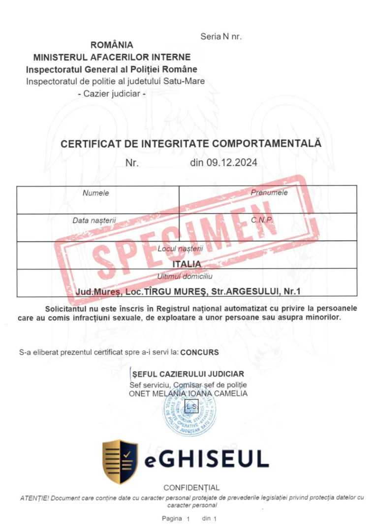 Certificatul de integritate comportamentala se poate obtine online
