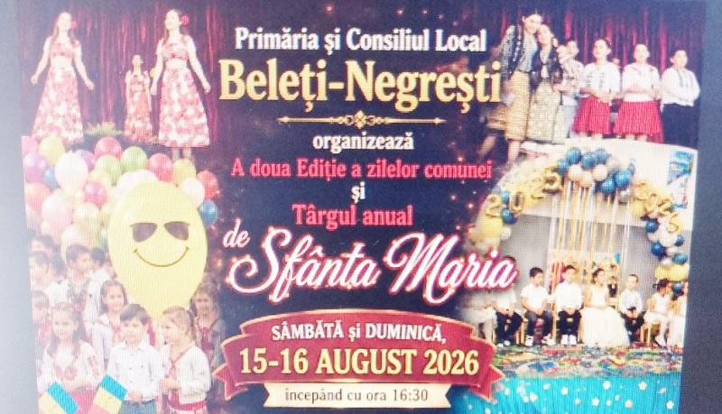Radar Arge sean Belet Negresti. Zilele comunei si targul de Sfanta Maria