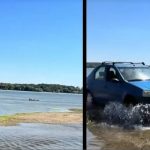 Un sofer a patruns cu un Logan pe albia secata a Dunarii Imaginile au devenit virale