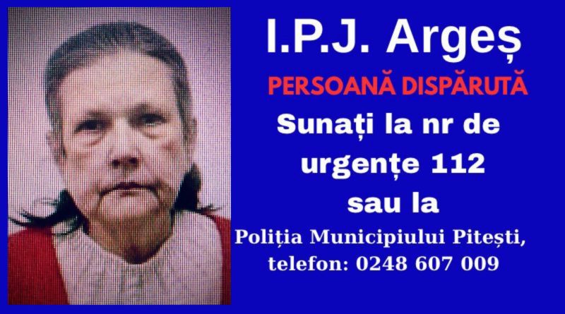 dispare de o saptamana femeie de 58 de ani din pitesti cautata de politie